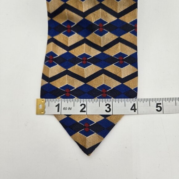 Robert Stewart 1919 Hartford Conn Mens Tie Geometric Gold Blue 100% Silk USA 60 - Picture 2 of 5